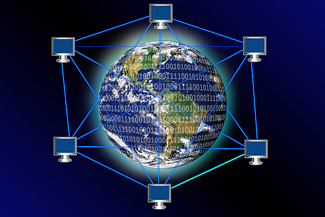 Internet Marketing globe and computer network graphic